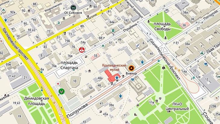 Местоположение музея на карте города