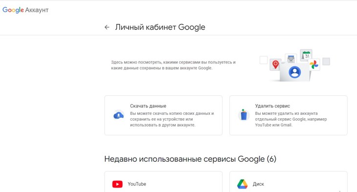 Личный кабинет Google.